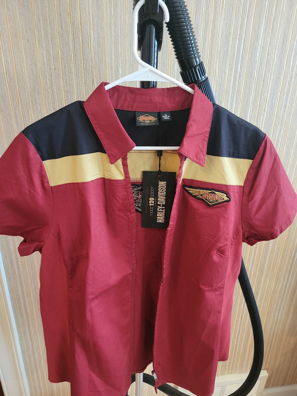 Harley-Davidson 120th Red Short Sleeve Zip Shirt with Contrast Yoke NWT XL